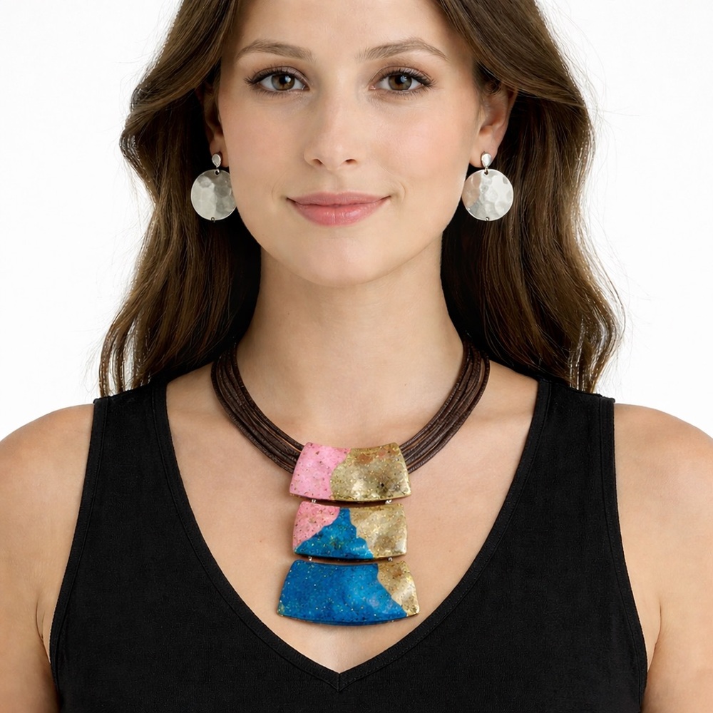 Story by Davinci Statement Necklace & Earrings Set Multistrand Abstract